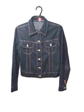 VTG 90s GUESS USA Cropped Denim Jacket Canada Trucker Americana Streetwear Y2K